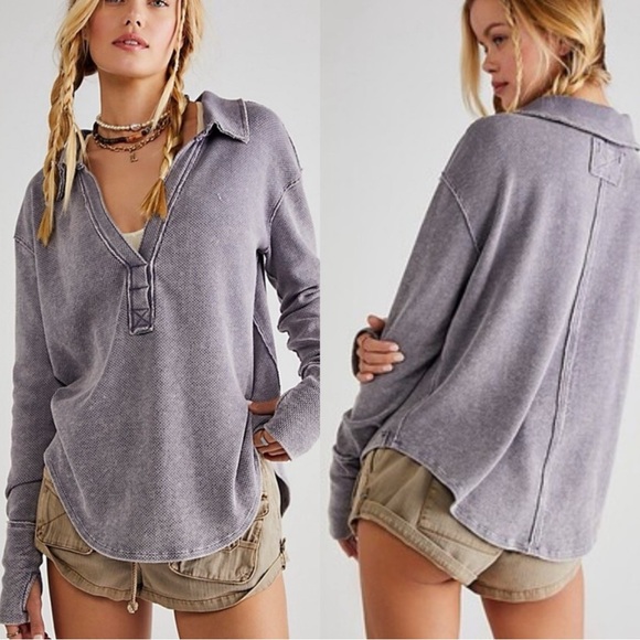 Free People Tops - Free People Anakin Oversized Thermal Pullover Purple Boho Preppy Womens S